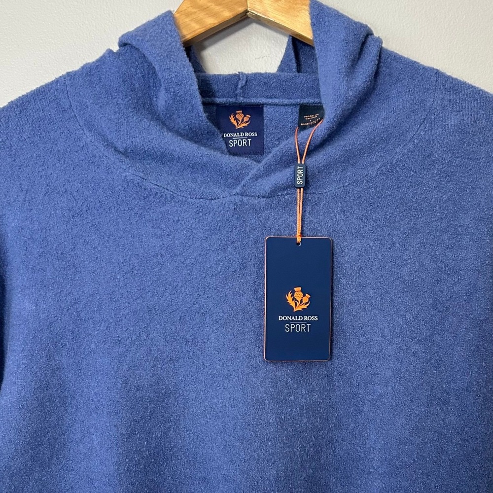 Donald Ross Sport Hoodie Mens Large Blue Cashmere Blend Pullover Sweater NWT